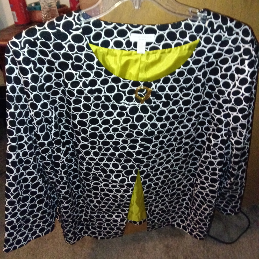 Charter Club Navy and White Circle Pattern Jacket with Gold Detail